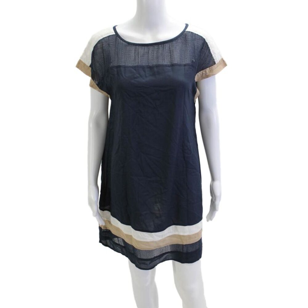 Jets By Jessika Allen Women Shift Dress Dark Blue Short Sleeve Size S